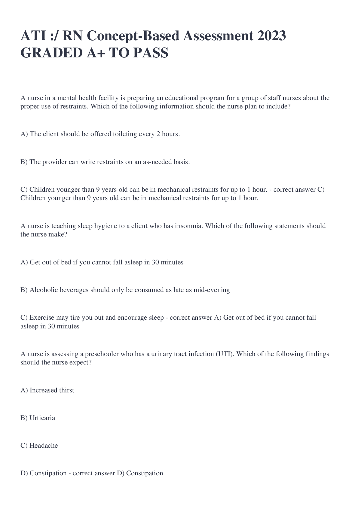 Preview image for ATI :/ RN Concept-Based Assessment 2023 GRADED A+ TO PASS